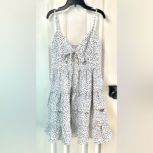 Cute Girls' White Polka Dot Tiered Dress with Bow